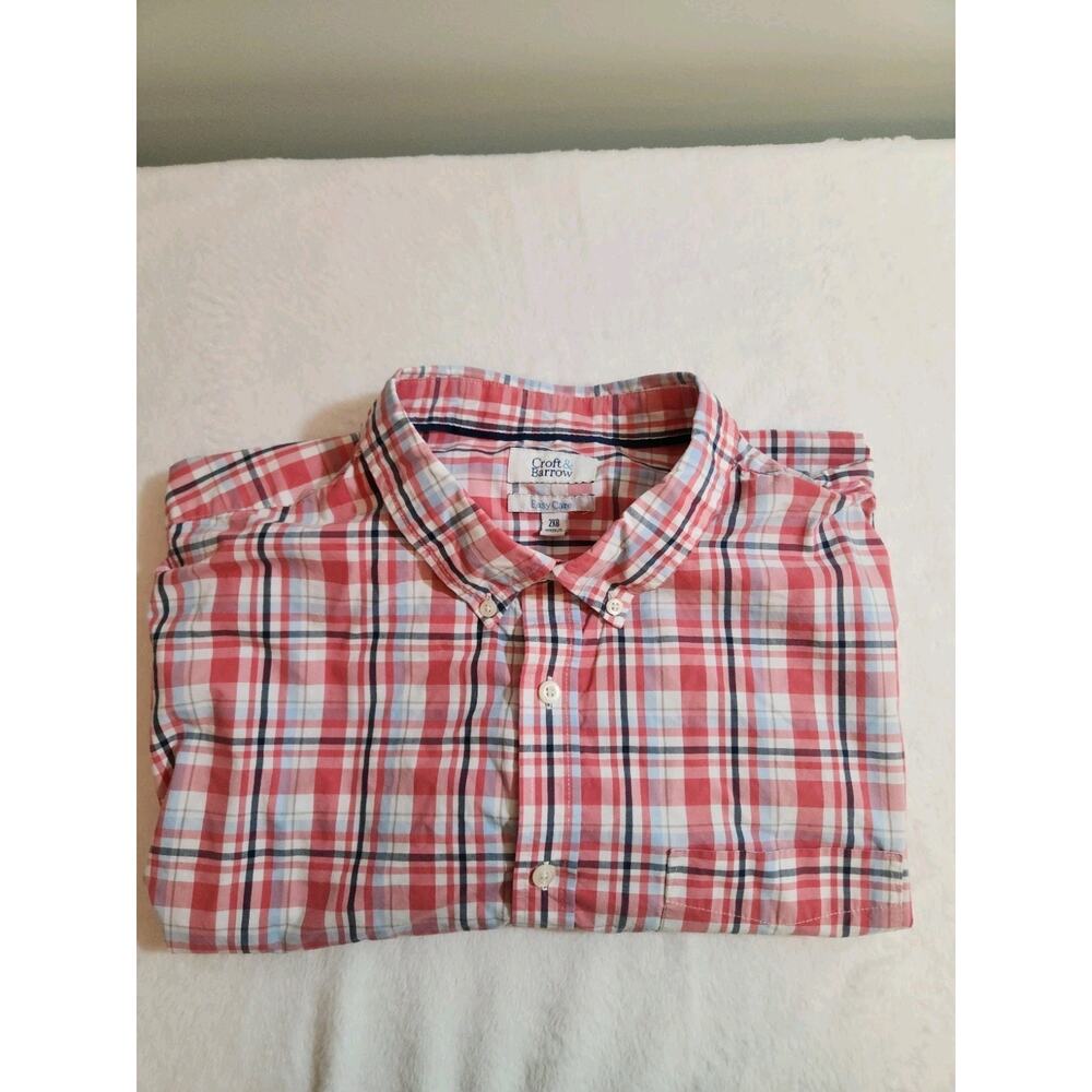 Croft & Barrow Shirt Mens 2XB 2XL Big Red Plaid Short Sleeve Preppy Academia